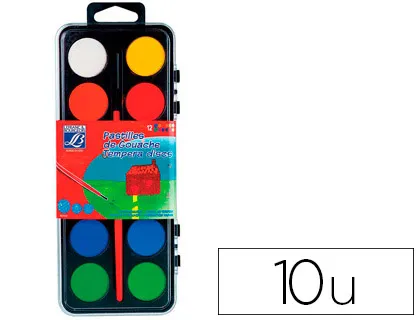Gouache lefranc bourgeois pastille 28mm diamètre boîte 12 coloris + 1 pinceau