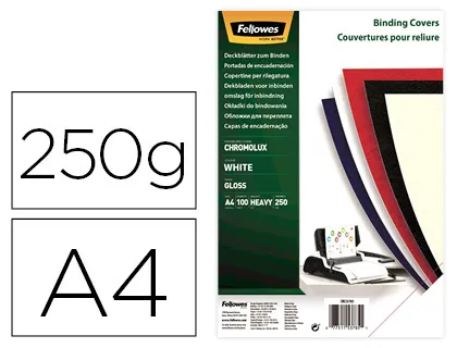 Couverture fellowes chromolux bristol glacé 250g format A4 coloris blanc paquet 100 unités