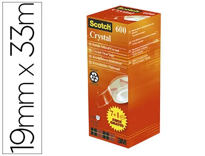 Ruban adhésif scotch crystal 600 19mmx33m pack économique 8 rouleaux