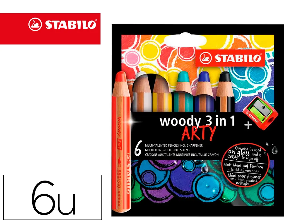 Crayons multi-talents stabilo woody 3in1 + 1 taille-crayon etui carton de 6