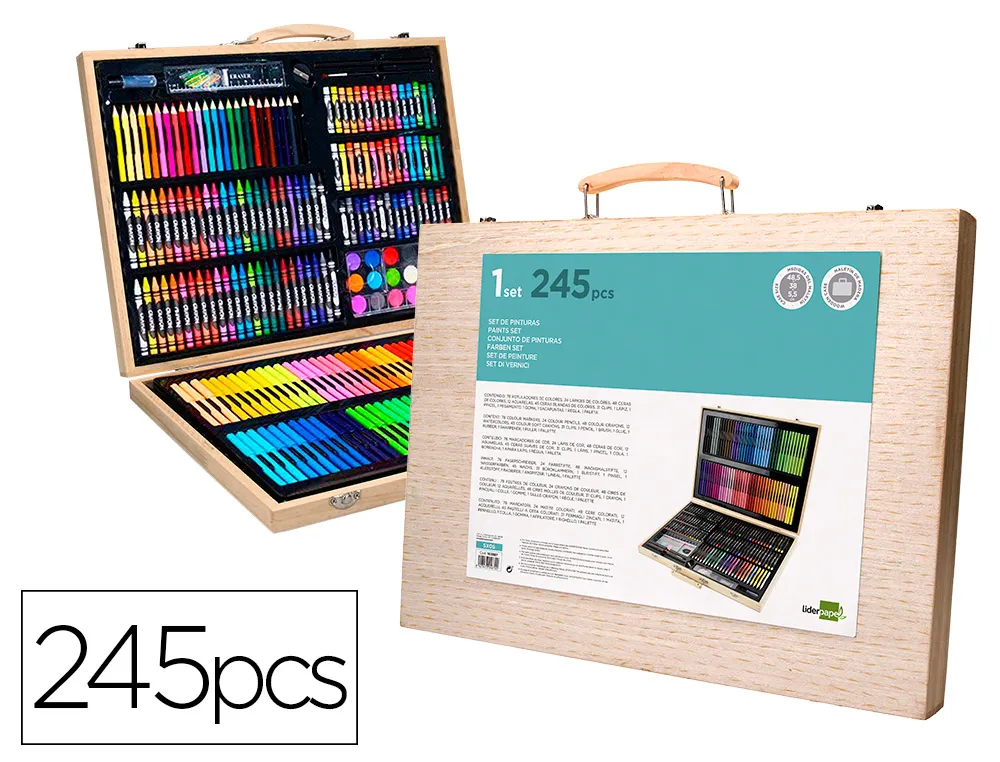 Set de pinture liderpapel bois 245 pieces boite de 49x36,6x4,5 cm
