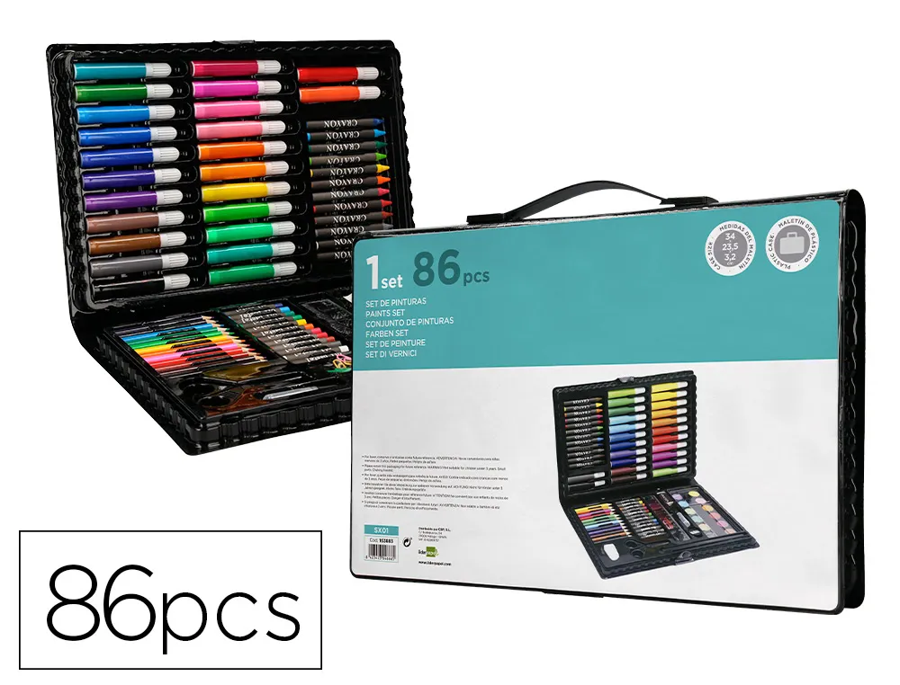 Set de pinture liderpapel plastique 86 pieces etui de 34x23x3,2 cm