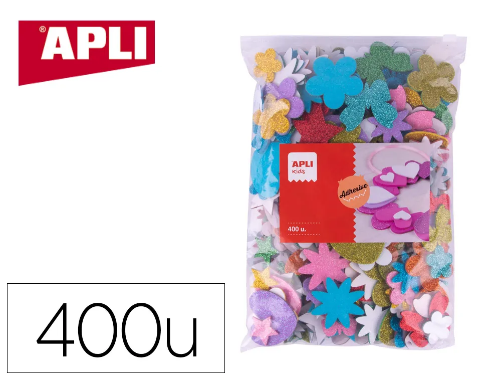 Formes apli kids mousse eva adhesive differentes dimensions coloris assortis format maxi sachet zip 400