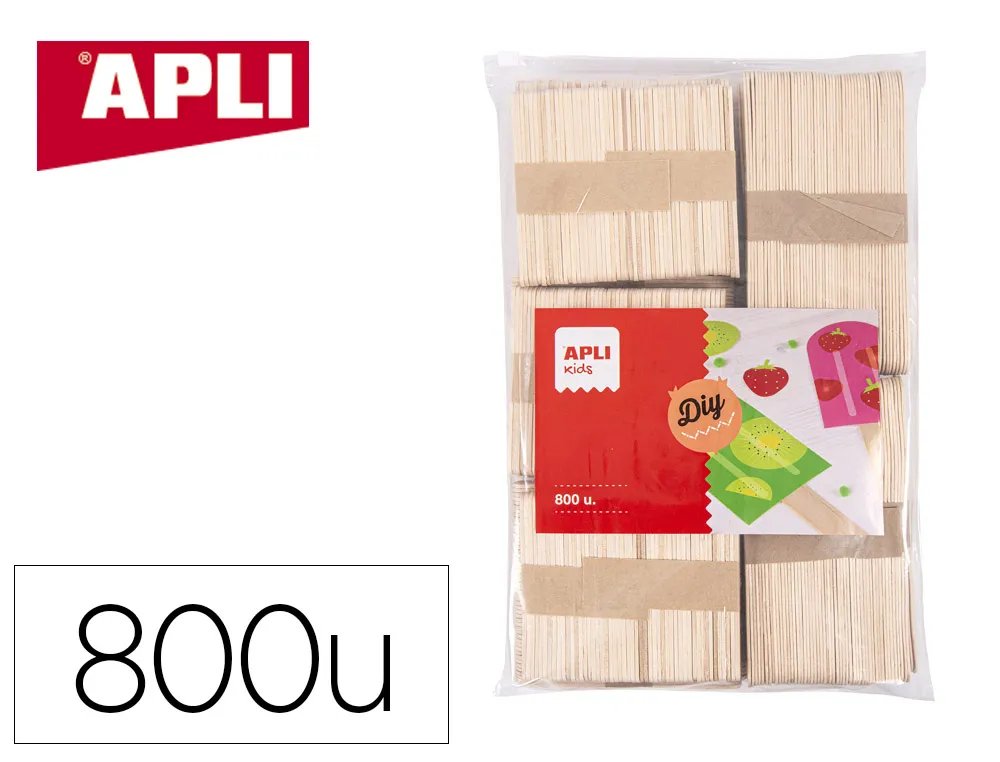 Batonnets apli kids bois naturel dimensions assorties de 92 a 150mm format maxi sachet zip 800 unites