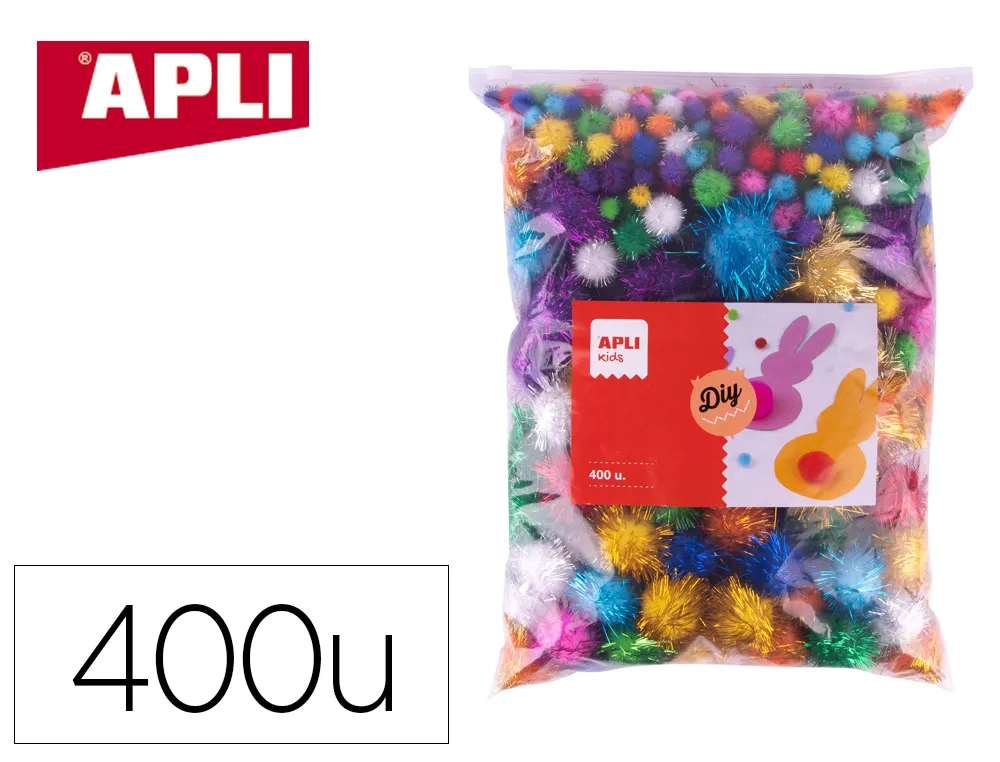 Pompons apli differents diametres de 10 a 50mm format maxi 13 coloris metallises assortis sachet zip 400