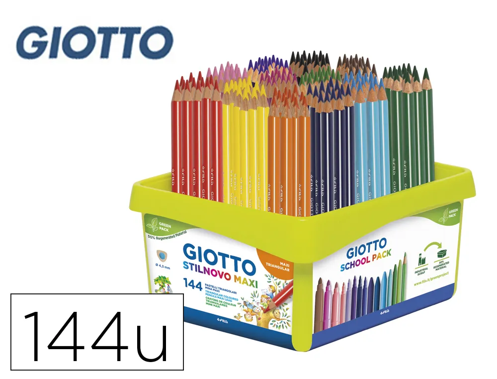 Crayon couleur giotto stilnovo maxi coloris assortis schoolpack 144 unites