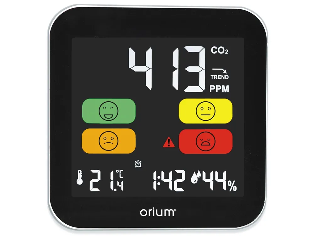 Mesureur co2 cep capteur co2 ndir ecran lcd retroeclaire intensite reglable 3 niveaux mesure 4 smileys lecture