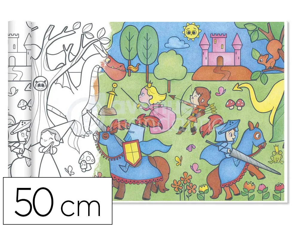 Rouleau coloriage graffy roll theme princesses et chevaliers 5m 90g dessin repete 10 fois