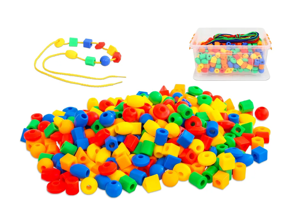 Perles a enfiler culture club dimension 1,7cm formes et coloris assortis boite 350 unites + 8 lacets 90cm