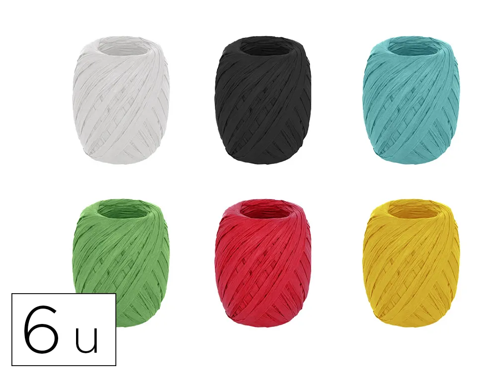 Set fil raphia insspiro decorations 4-8mmx30m coloris assortis 6 bobines