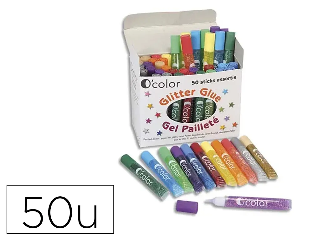 Colle gel o'color pailletee tube 10ml coloris assortis boite 50 unites