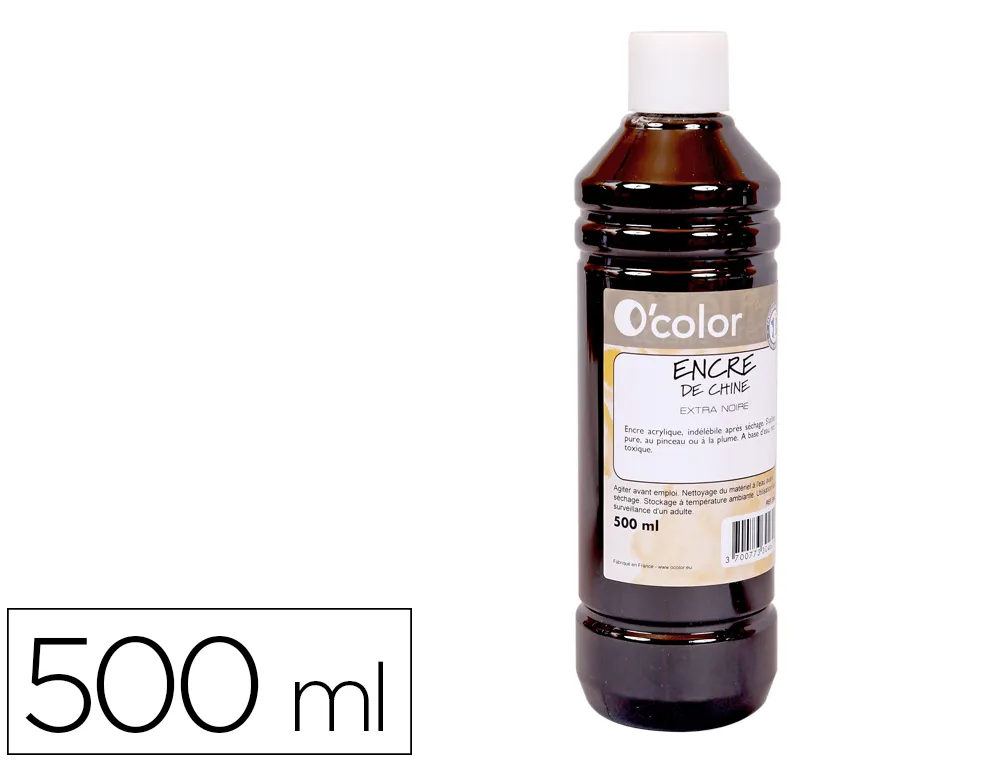 Encre chine o'color utilisations plume pinceau lavis coloris extra noir flacon 500ml