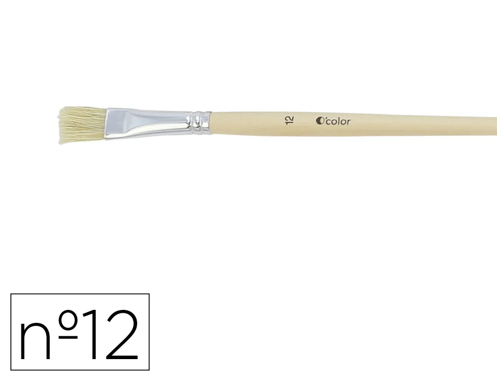 Brosse plate o'color poils soie porc nº12 virole aluminium manche bois naturel lot 10 unites