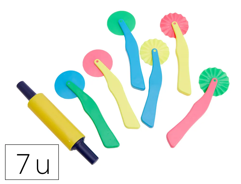 Roulette pate a modeler o'color plastique 2 modeles assortis coloris assortis lot 6 unites + 1 rouleau lisse