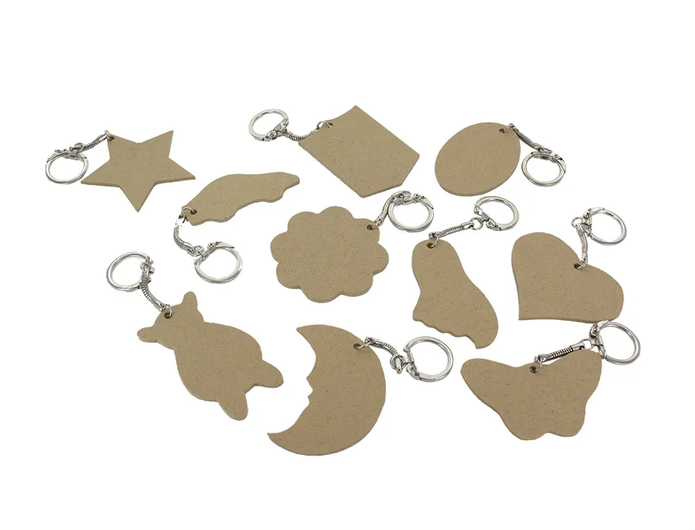 Porte-cles o'color bois a decorer formes assorties 6cm sachet 10 unites