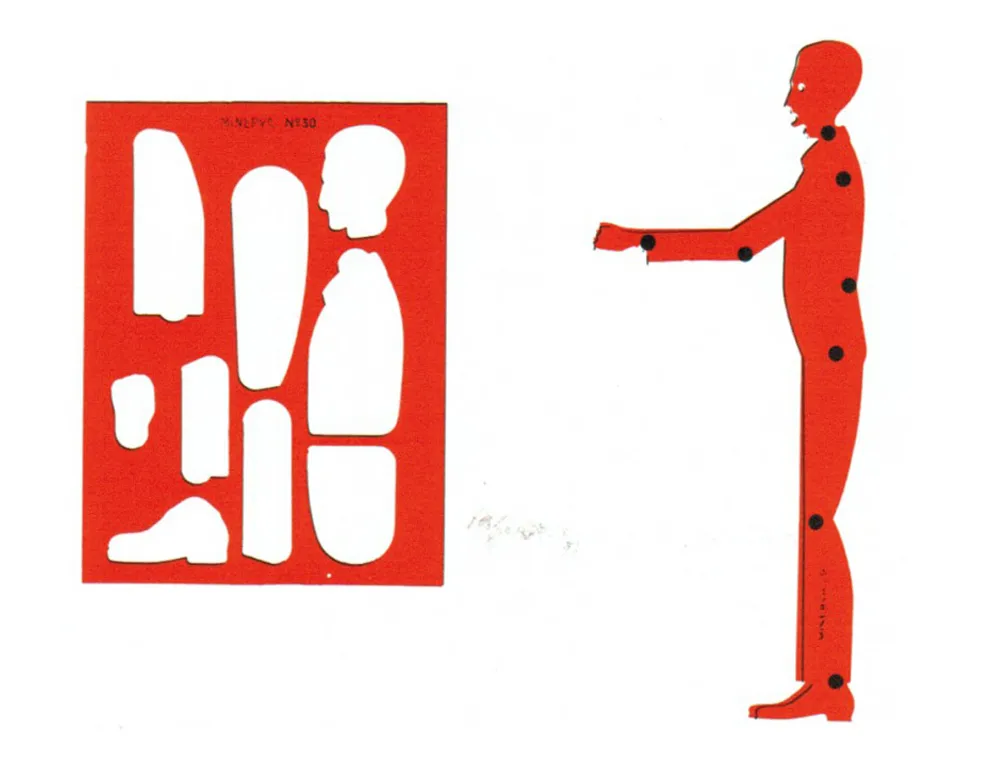 Normographe minerva nº30 trace silhouette pilote mini maxi echelle 1:10 plastique coloris orange