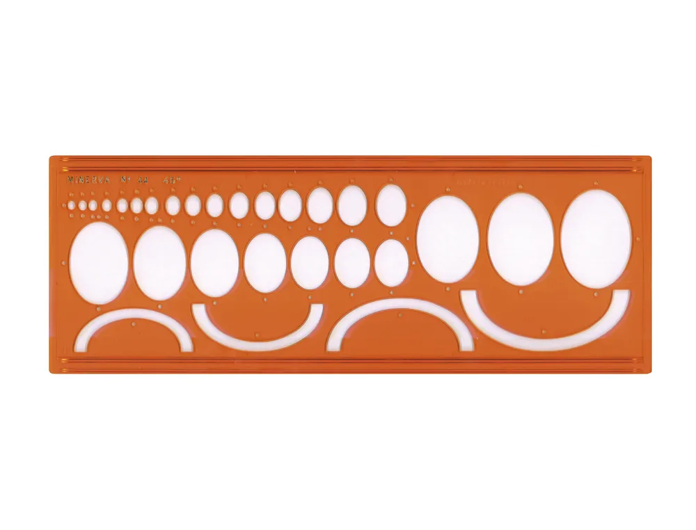 Normographe minerva nº44 trace ellipses 45º plastique coloris orange