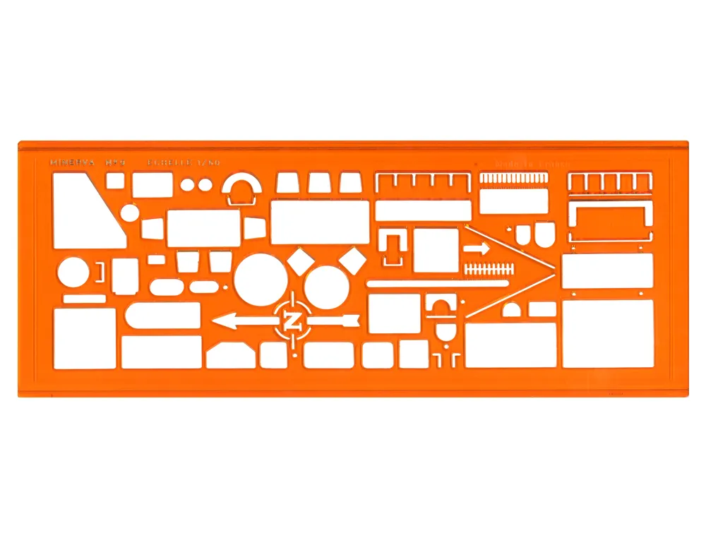 Normographe minerva nº4 trace sanitaire formes baignoires lavabos bidets toilettes echelle 1/50 plastique