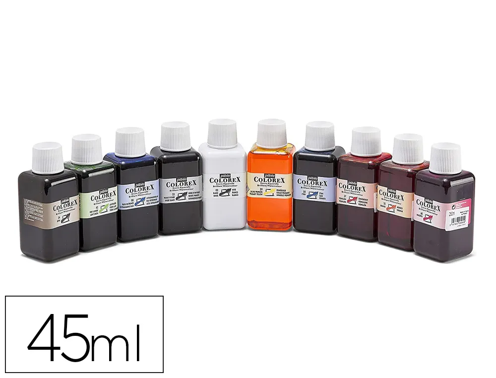 Encre pebeo colorex aquarelle forte concentration vivacite coloris assortis boite 10 flacons 45ml