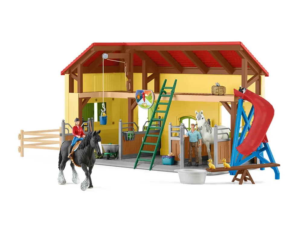 Boite de jeux schleich farm world ecurie avec grenier a foin et animaux