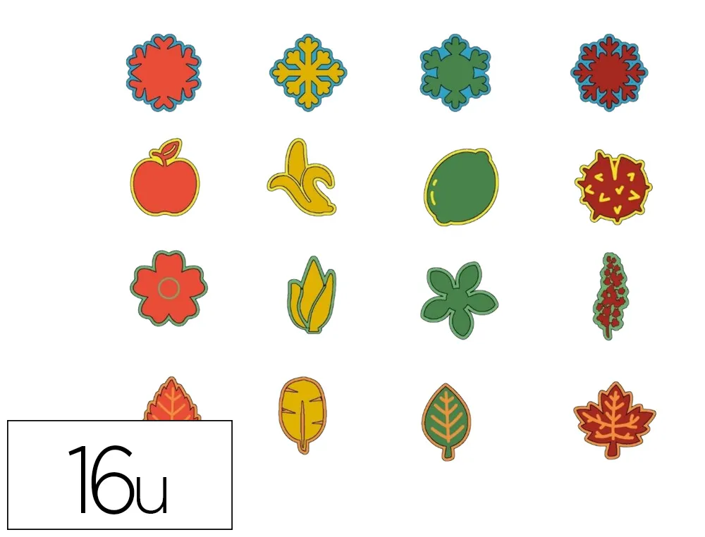 Tampons sodertex mousse eva 4 saisons 5cm motifs assortis fleur fruits feuilles flocons coloris assortis pack 16 unites