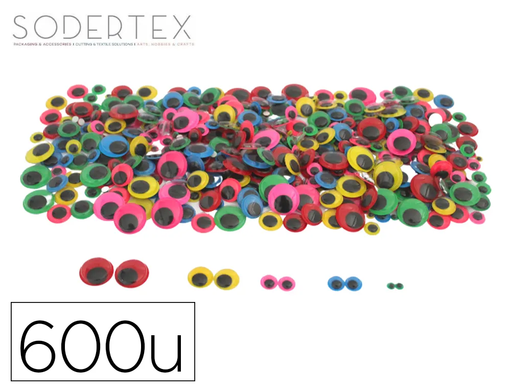 Yeux mobiles sodertex adhesifs differentes tailles coloris assortis maxi pack 600 unites