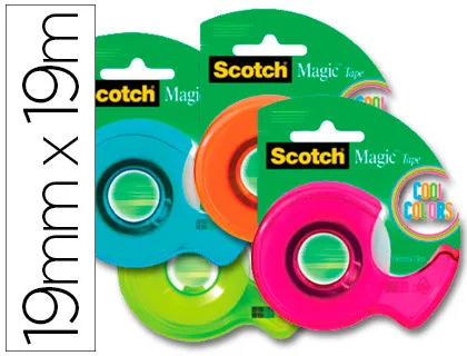 Dévidoir scotch cool colors coloris vert bleu rose orange + 1 ruban adhésif magic 19mmx19m