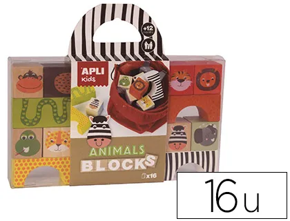 Bloc en bois apli kids animaux boîte de 16 unités