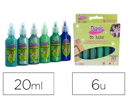 Peinture 3d oz international diams mini tubes total paradise tous supports 20ml coloris assortis kit de 6 unités