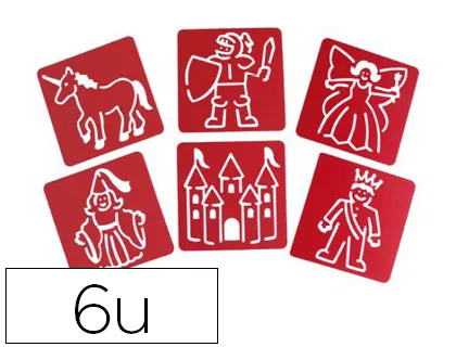 Pochoir oz international thème princesses et chevaliers 150x150mm lot 6 unités