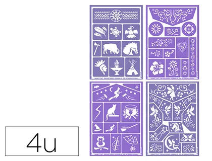 Pochoir maquillage oz international grim'tout set n.2 motifs fleurs fairy indien et magie