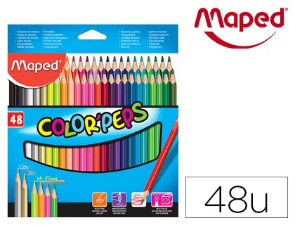 Crayon couleur color'peps mine résistante facile à tailler et à tenir coloris assortis + or argent étui 48 unités