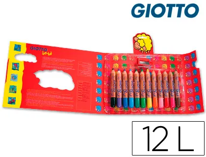 Crayon couleur giotto be-bè maxi testé dermatologiquement étui 12 unités + 1 taille-crayon