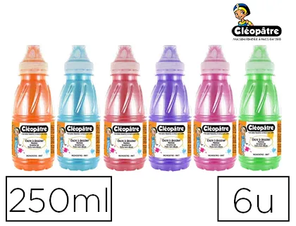 Encre à dessiner cléopâtre nacrée coloris orange turquoise rouge carmin violet rose tyrien vert printemps lot 6 flacons