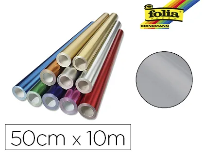 Rouleau papier folia métallisé uni 50cmx10m 1 face coloris argent