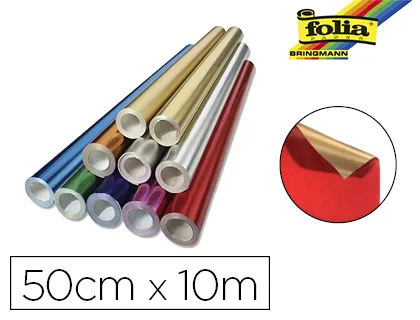 Rouleau papier folia métallisé uni 50cmx10m 2 faces coloris rouge/or