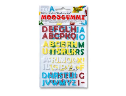 Sticker pailleté folia mousse caoutchouc formes lettres coloris assortis paquet 100 unités