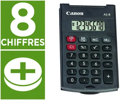 Calculatrice canon poche as-8 8 chiffres couvercle rabattable de protection