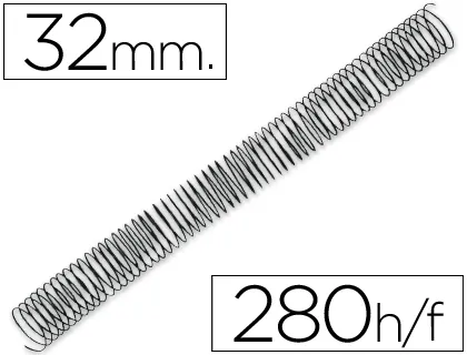 Spirale Q-Connect métallique relieur pas 5:1 280f calibre 1.2mm diamètre 32mm coloris noir boîte 50 unités