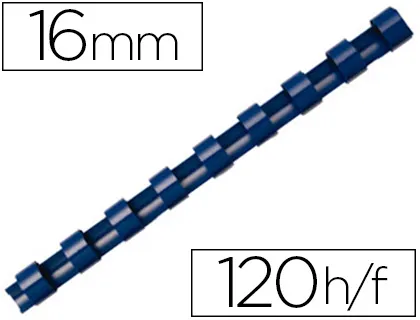 Anneau plastique à relier fellowes dos rond capacité 120f 16mm diamètre 300mm longueur coloris bleu boîte 100 unités