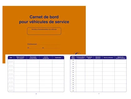 Carnet de bord elve véhicules de service 15x21,5cm 2 parties 64 pages foliotées recto/verso 400 trajets