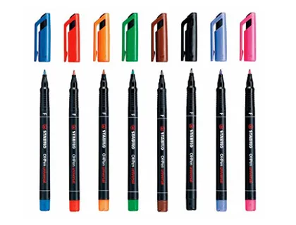 Stylo-feutre stabilo ohp pen permanent pointe fine 0.7mm encre indélébile multi-supports agrafe pochette 4 assortis