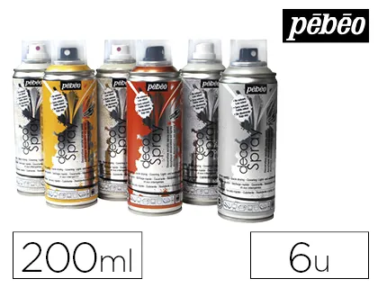 Spray pébéo décospray peinture acrylique indélébile utilisation intérieur extérieur coloris assortis set 6 unités 200ml