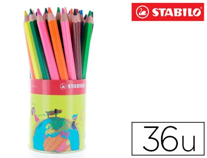 Crayon couleur stabilo jumbo hexagonal mine extra large 5mm pot métal 36 unités