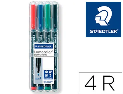 Stylo-feutre staedtler lumocolor permanent pointe fine 0.6mm multi-supports séchage immédiat résistant eau pochette 4u