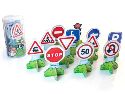 Jeu miniland minimobil circulation 12 panneaux 12 poteaux