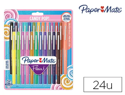 Stylo-feutre papermate flair original pointe moyenne 1mm longue durée de vie pochette 24 coloris assortis candy pop