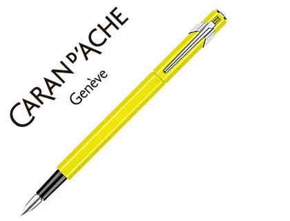 Stylo-plume caran d'ache 840 pop line corps aluminium plume moyenne coloris jaune fluo étui