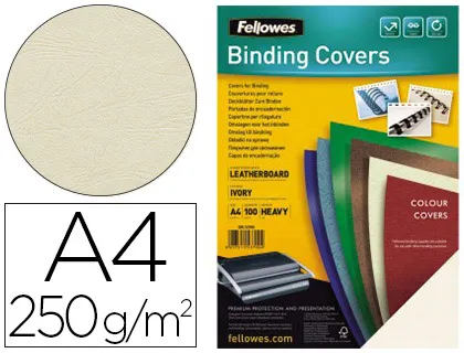 Couverture fellowes grain cuir 250g format A4 coloris ivoire paquet 100 unités