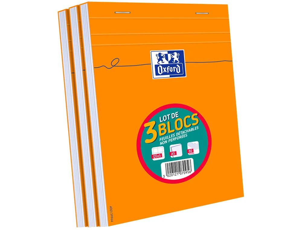 Bloc oxford agrafé A4 80 feuilles 5x5 80g lot 2+1